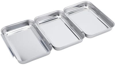 Dailygoods- Platte Borden - 3-delige Set - Roestvrij Staal - Rechthoekig - Keukenaccessoires - Duurzaam en Makkelijk te Reinigen - Serveerschaal