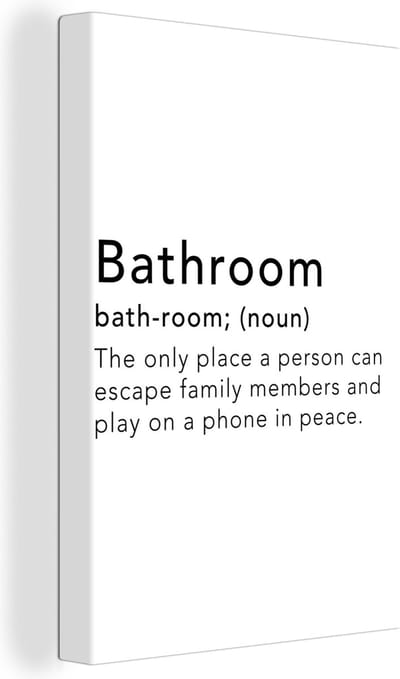 Canvas Schilderij Spreuken - Quotes - The only place a person can play on a phone in peace - Bathroom - Badkamer - 20x30 cm - Wanddecoratie