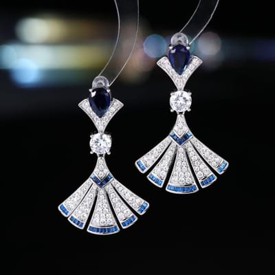 Dames Oorbellen Elegante Waaiervormige Oorbellen Zirconium Mode Veelzijdig Niche Design Gevoel Lange Oorbellen gray