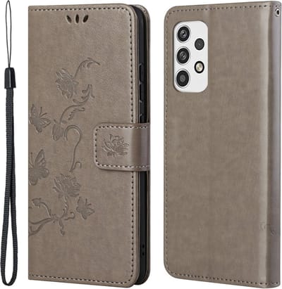 Coverup Hoesje - Geschikt voor Samsung Galaxy A23 Hoesje - Coverup Bloemen & Vlinders Book Case - Taupe Grijs