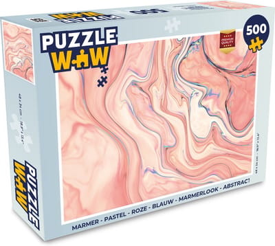 Puzzel Marmer - Pastel - Roze - Blauw - Marmerlook - Abstract - Legpuzzel - Puzzel 500 stukjes