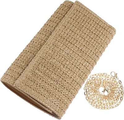 Geweven Handtas - Zomer Clutch - Strand Uitjes - Uniek Imitatie Stro - 23.5 cm - Beige