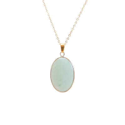Ava&Imber Groene Jade Ketting Ovaal Stainless Steel Goud (RVS)