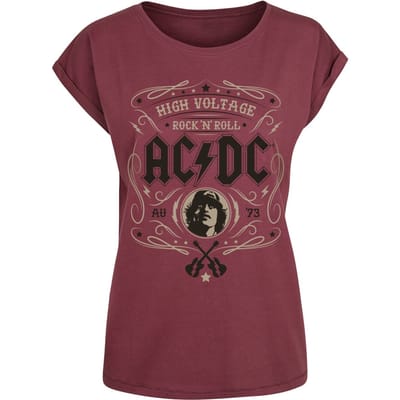 AC/DC T-shirt - High Voltage - Rock 'N' Roll - M tot XXL - voor Vrouwen - bordeaux