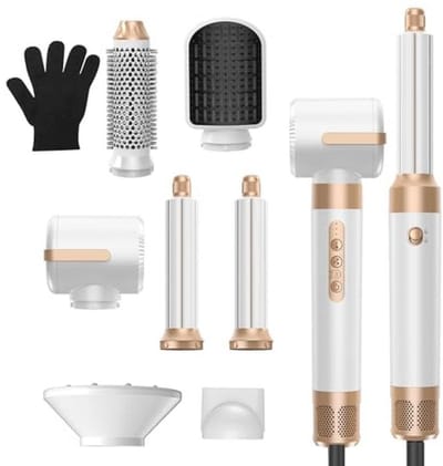 Föhnborstel 7 in 1 met Diffuser en Krulklem, Professionele Haardroger voor Volume en Krullen