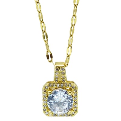 Dames collier - Premium gold-plated staal - Goudkleurig - Vierkant zirkoon hangertje