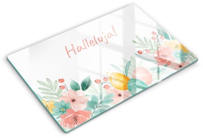 Wallfluent Glazen Snijplanken - Motief: Feestelijk Alleluia! Snijplanken Glas - 80 cm x 52 cm - Veelkleurig Snijplanken van Glas - Glazen Snijplank - Hygiënische Snijplank van Glas - Antislip Hakplank van Glas