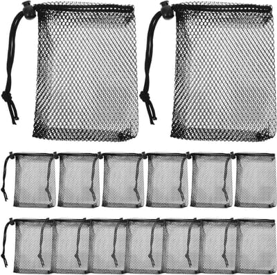 Opbergzakken Mesh - Zakjes Trekkoord - Spullen Organiseren - Ademend Materiaal - 10 x 15 cm - Zwart