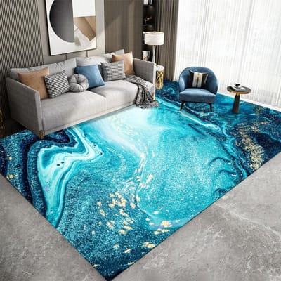 Marmeren Tapijt voor Woonkamer Scandinavisch Abstract Diepblauw Goud Vloerkleed Woonkamer Slaapkamer Bedmat Luxe Huisdecoratie Tapijt 40 x60cm blue