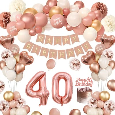 FeestmetJoep® 40 jaar verjaardag versiering & ballonnen - Rose goud & Wit