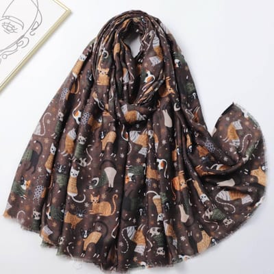 Dames Cartoon Kat Print Sjaal Speelse Dikke Warme Sjaal Ademend Voor Winter Herfst Reizen Buitenactiviteiten black
