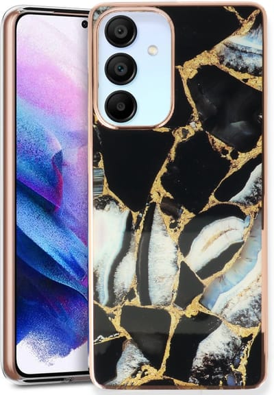 Casemania Hoesje Geschikt voor Samsung Galaxy A15 - Zwart - Siliconen Marmer Back Cover