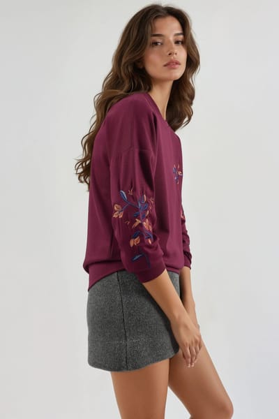 Modal Touch Rondehals Geborduurd Sweatshirt