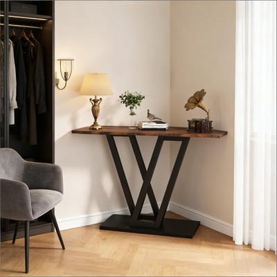 MIVRAY Consoletafel - Smal Ontwerp Met V Metalen Poten - Voor Hal En Woonkamer - Hout En Metaal - 110x30x80 Cm