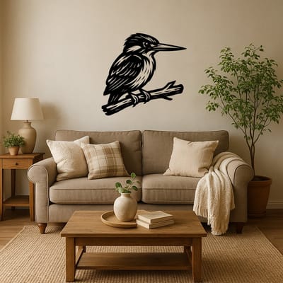 BR2Laser Ijsvogel op tak – Wanddecoratie – Lasergesneden Hout – Dierenkunst – 75 cm breed