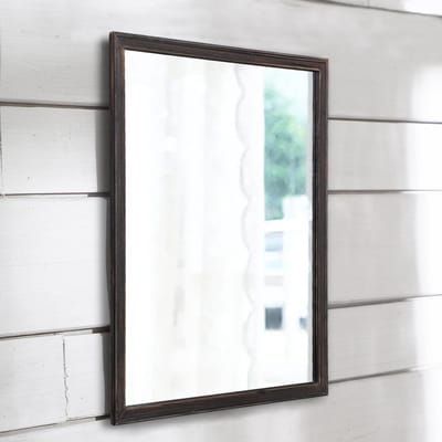 Decoratieve Zwarte Wandspiegel met Houten Frame voor Slaapkamer, Woonkamer en Badkamer - Rechthoekig Ontwerp, Modern en Stijlvol