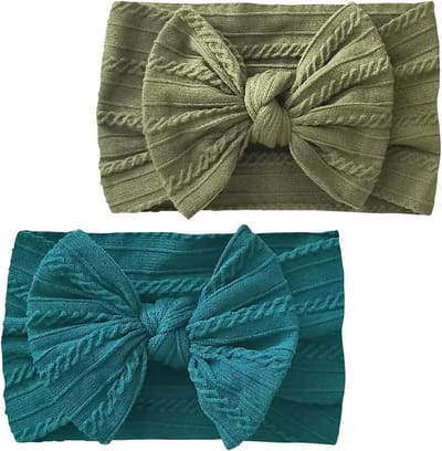 Set van 2 Baby Haarbanden met Turban Bows voor Pasgeborenen en Peuters - Zachte Elastische Haaraccessoires voor Meisjes