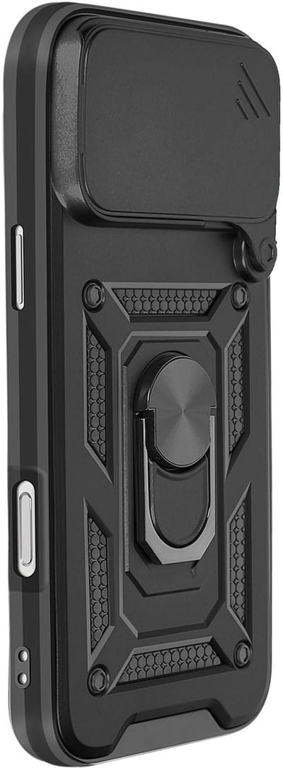 Mayaxess, Hoesje Geschikt voor Apple iPhone 17 Pro met Roterende Magnetische Ring en Camera Cover, Zwart