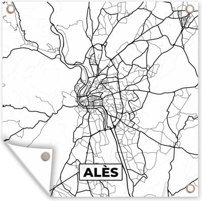 Tuin poster Alès - Kaart – Plattegrond – Frankrijk – Stadskaart - Zwart wit - 200x200 cm - Tuindoek