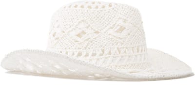 KIMU® Cowboyhoed Gevlochten Strohoed Wit - Witte Stro Cowboy Western Rieten Hoed Dames Heren - Cowgirl Raffia Riet Yellowstone Festival