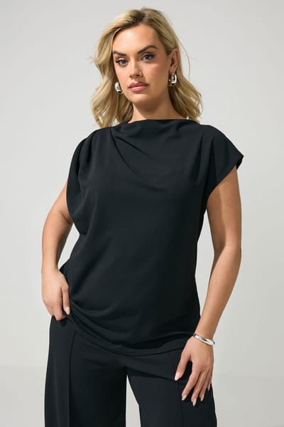 Yours London Zwart Gedrapeerde Schoudertop Size 38