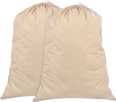 Thijox - Waszak set van 2 - 71 x 91 cm, 100% katoen, duurzame wasverzamelzak met trekkoord - 75 l extra grote opvouwbare waszak voor thuis, camping en