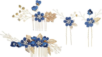 4x Elegante Strass Steentjes Haarspeld - Diepblauwe Bruidskam voor Feestelijke Gelegenheden