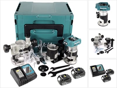Makita DRT 50 RTJ X2 18 V Li-Ion accu borstelloze multifunctionele frees in Makpac incl. freesmodules + 2x 5,0 accu + oplader