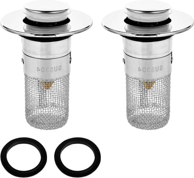 Set van 2 Wasbakstoppen voor 34-40 mm Afvoer, Universele Pop-Up Afvoerstop met Haarfilter, Ideaal voor Wastafels en Gootstenen