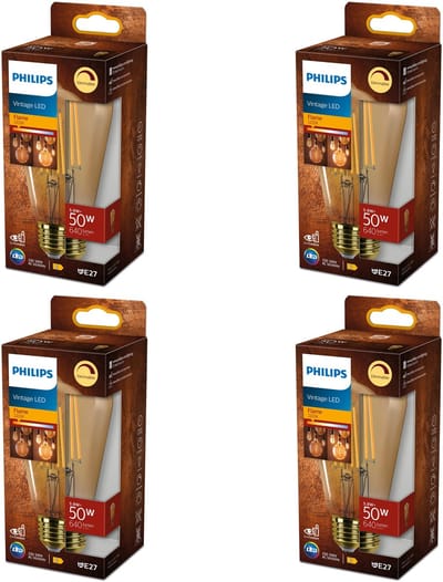 Philips Voordeelverpakking - E27 - LED Edisonlamp - Filament - Goud - 50W - Dimbaar - Warmwit Licht - Set van 4 Stuks