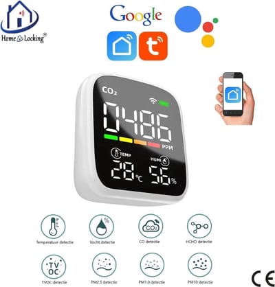 Home-locking WiFi luchtkwaliteitsmeting met bediening via Smart Life APP werkt met Alexa en Google spraaksturing. T-2059