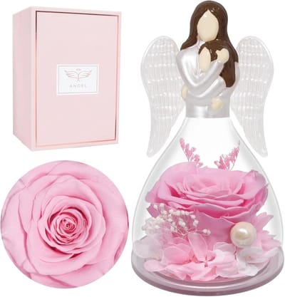 Eeuwige Roos - Glazen Engel - Decoratie Huis - Met Ledlicht - 7x7x13 cm - Roze