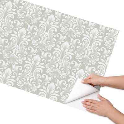 Coloray Meubel Wrap Folie - Grijs Meubelfolie - 65x130 cm - Wrapfolie Keuken Plantenornamenten - Decoratiefolie - Klassiek Meubelfolie - Meubel Wrap Folie - Woonkamer decoratie - Achtergronden en patronen