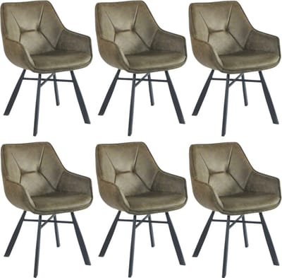 Colenis® - Solido Eetkamerstoel - Set van 6 - Groen - Microfiber Stof - Industrieel - Met armleuning - Stoel
