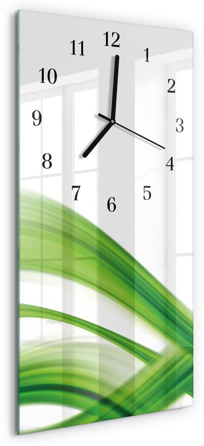 Tulup Wandklok - Abstracte golf Glazen Klok Met Print - 30x60 cm - Groente Moderne Glazen Wandklok - Zwarte Handen - Rechthoekige Wandklok - Wandklok Glas Decoratie - Gekleurde Glazen Klok