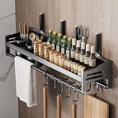 Unyqoos® Uitgebreide Muurbevestigde Kruidenorganizer voor Keuken en Badkamer met Flexibele Installatieopties