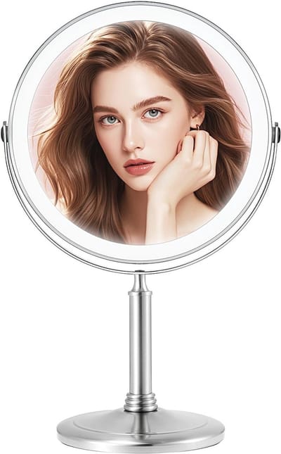 8 Inch Draadloze Verlichte Make-up Spiegel met 1X/10X Vergroting en Dimbare LED Verlichting