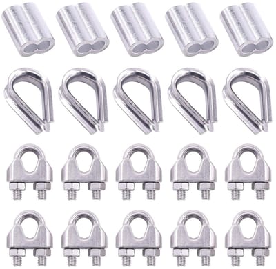 24 Stuks M8 Draadklemmen Set met Kabelringen en Aluminium Krimpkous voor Bevestiging en Rigging