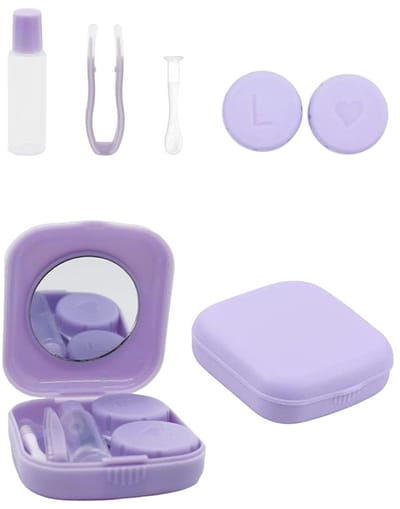 2-Pack contactlenzendoosje met spiegel, contactlenzenzuignap, pincet, draagbaar contactlenzendoosje voor reizen en werk (paars)