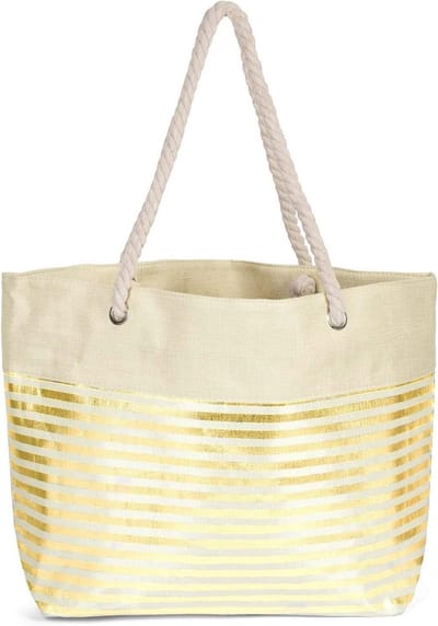 XXL Dames Strandtas Shopper met Metallic Strepen en Rits