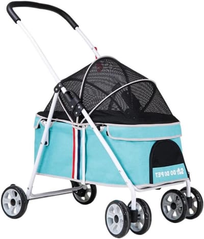 Huisdier Wandelwagen - Reis Buggy - Comfortabel Vervoer - 360 Graden Wielen - Tot 20 kg - Blauw