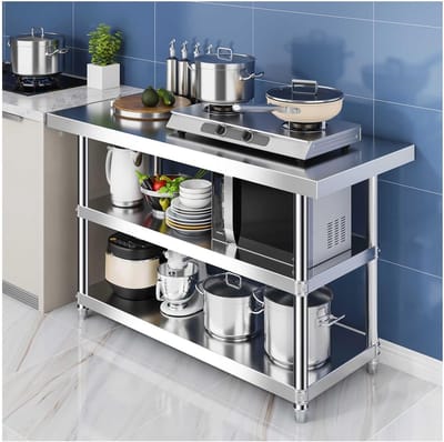 Werktafel Roestvrijstaal - Keukentafel Werkblad - Organiseren Opslaan - Verstelbare Poten - 30x60x80cm - Zilver