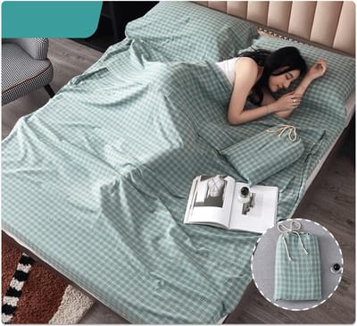 Slaapzak Liner - Reislaken - Comfortabel Reizen - Ademend Katoen - 120x210cm - Groen