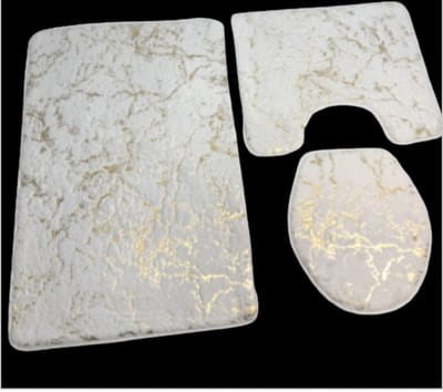 Luxe badmat- Badmatten set - Wc mat - Toiletbril hoes - Toiletmat - Badkamer mat - Wit met goud - Antislip - Zacht - Kwaliteitsmat - 90 x 60