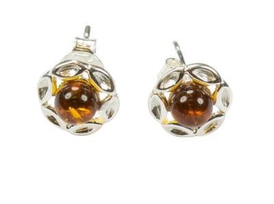 Zilveren knop oorbellen Barnsteen / Amber 925 zilver