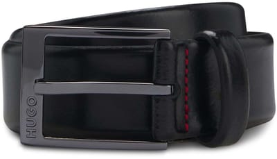 HUGO Leren Riem Garney Sz35 Belt W80 Black Zwart