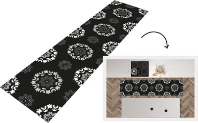 Keukenloper - Loper keuken - Mandala - Patronen - Zwart Wit - 200x50 cm - Keukenloper vinyl