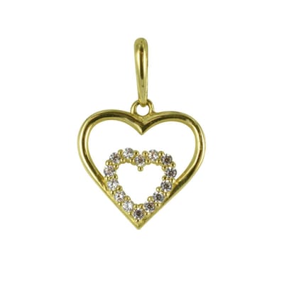 New Bling 9NBSAM-G190100 Gouden Hangertje - Dames - Hartje - Zirkonia - 10 x 11 mm - 14 Karaat - Bedel - Goud