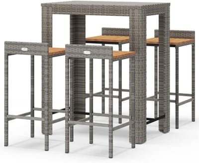 Tuinbarset 5 Delig - Buitenmeubilair Set - Terras Ontspannen - Weerbestendig Rotan - 100x60cm Tafel - Grijs