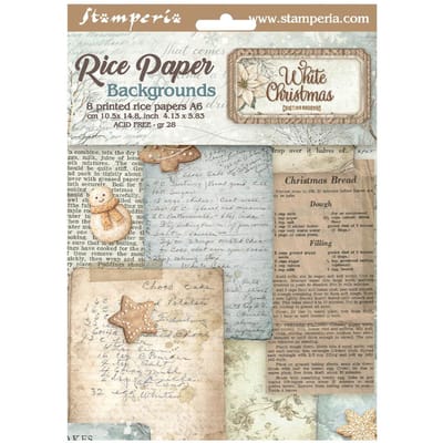 Stamperia Motief strozijde backgrounds "White Christmas", DIN A6, set van 8